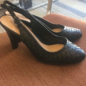 woven leather sling backs